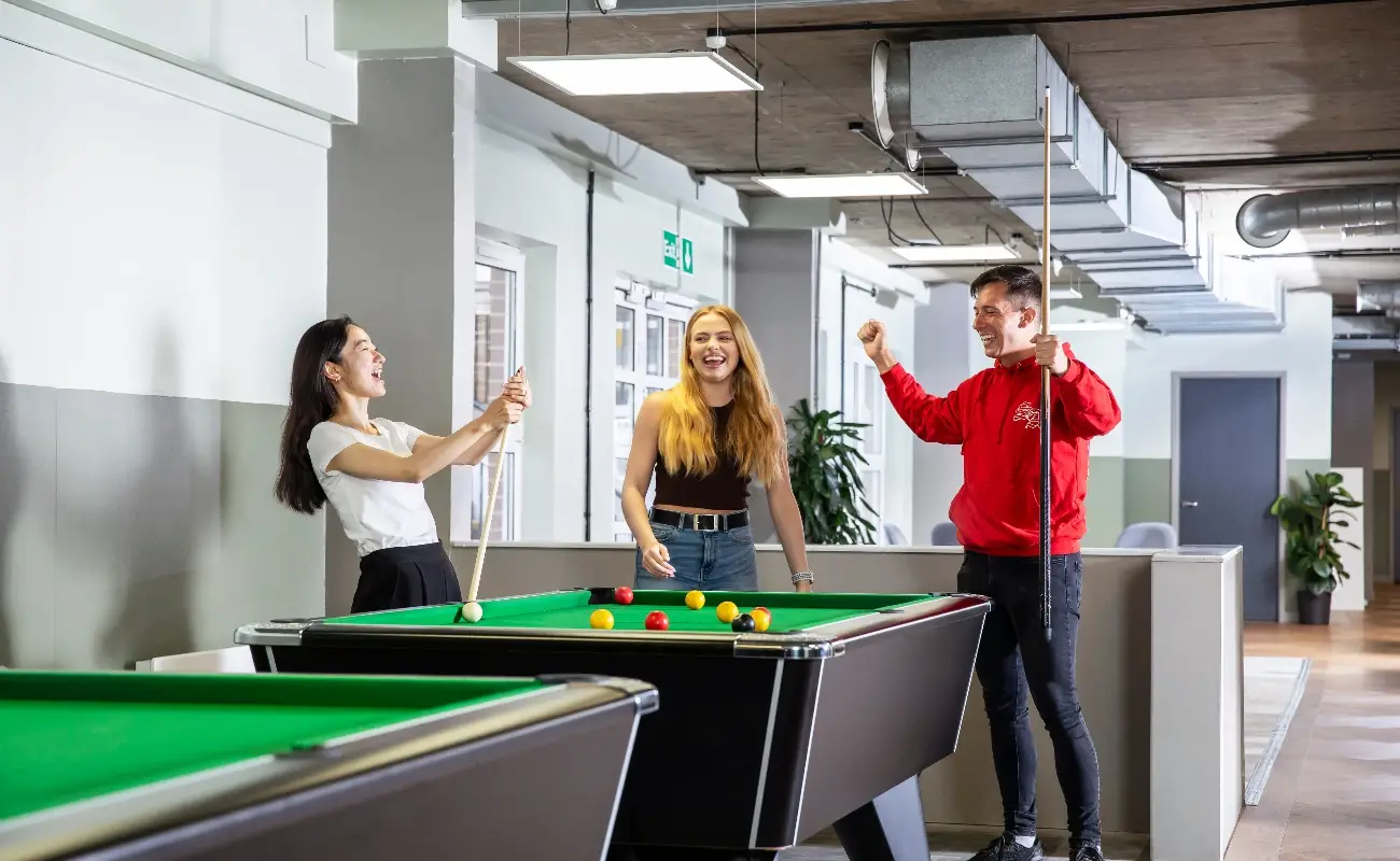 Students in the games area