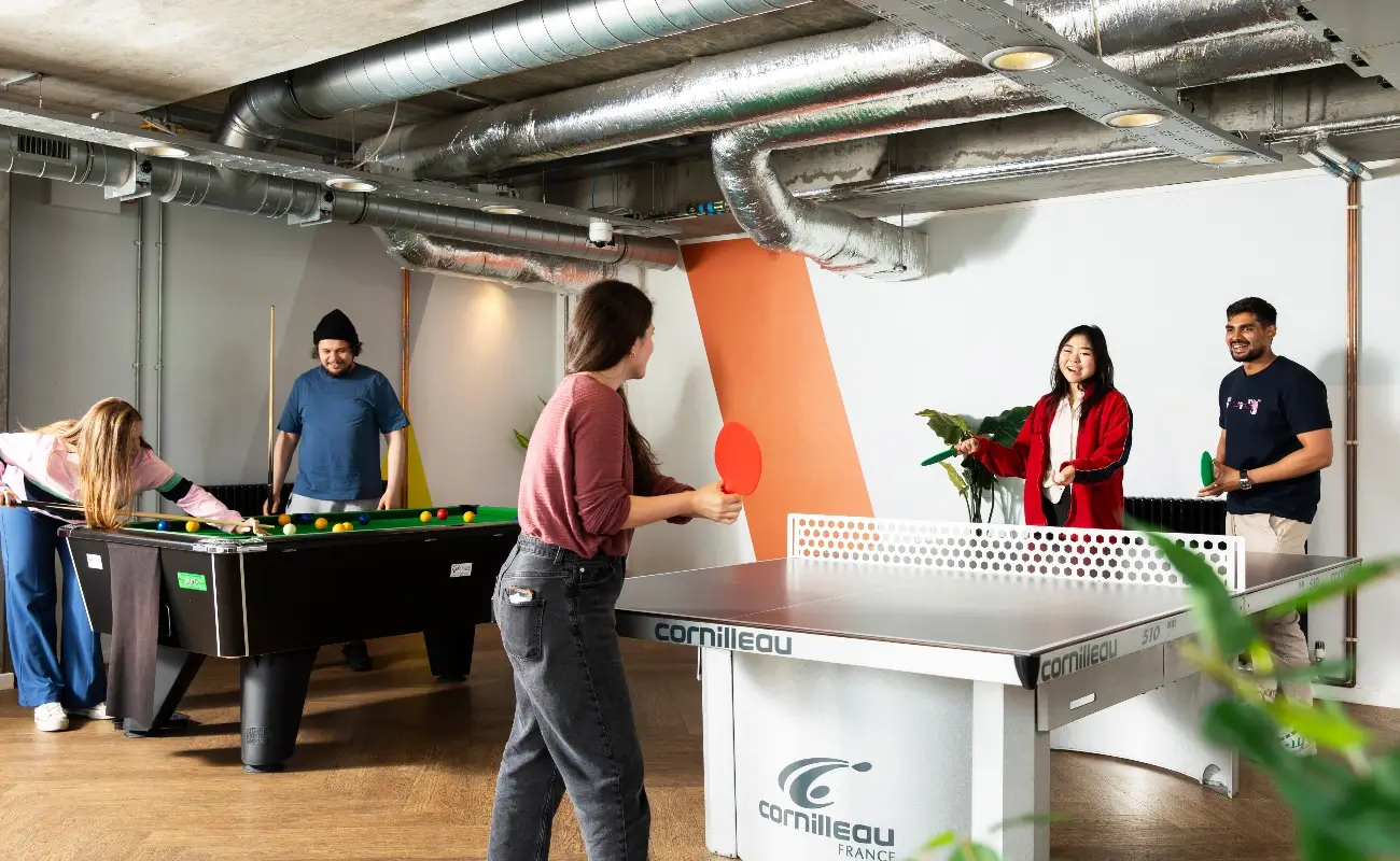 Students in the games area