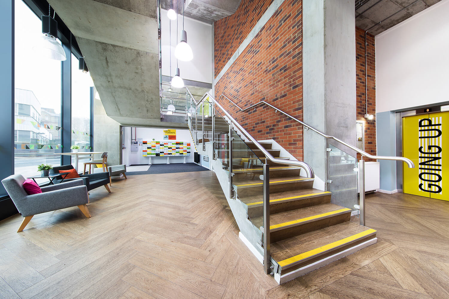 Student accommodation London entrance area and post boxes at St Pancras Way