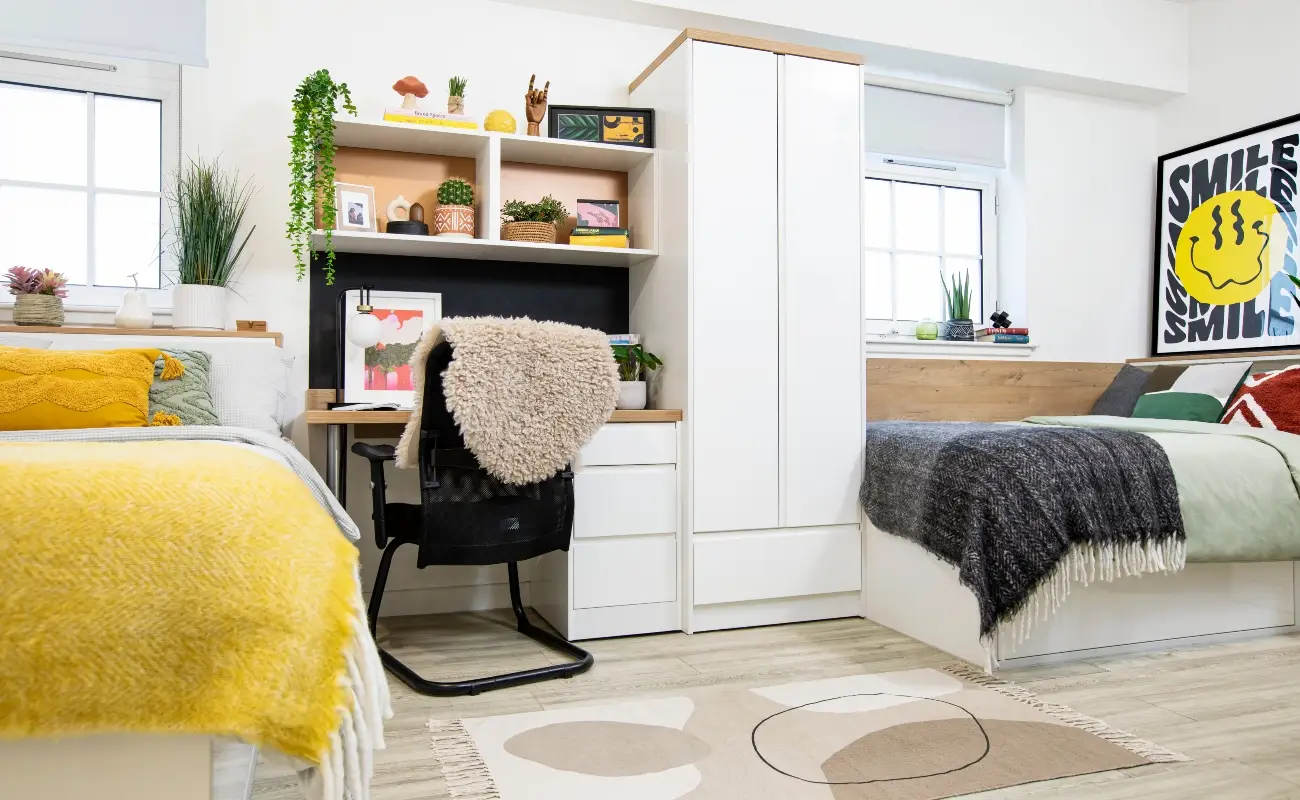 Bed and study space in a Twin Studio Premium Range 1