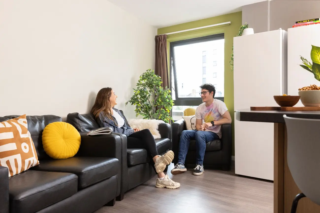 Students in a shared kitchen