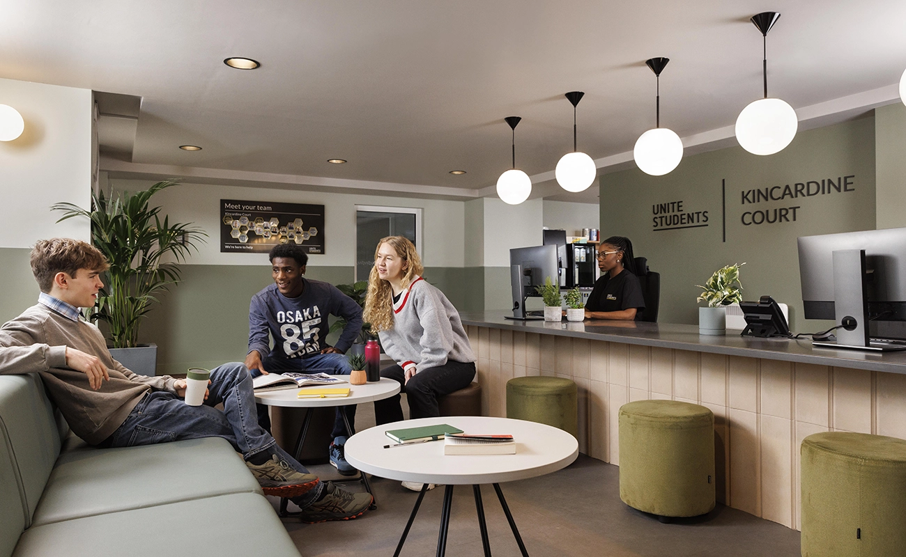 Students in the seating area at reception