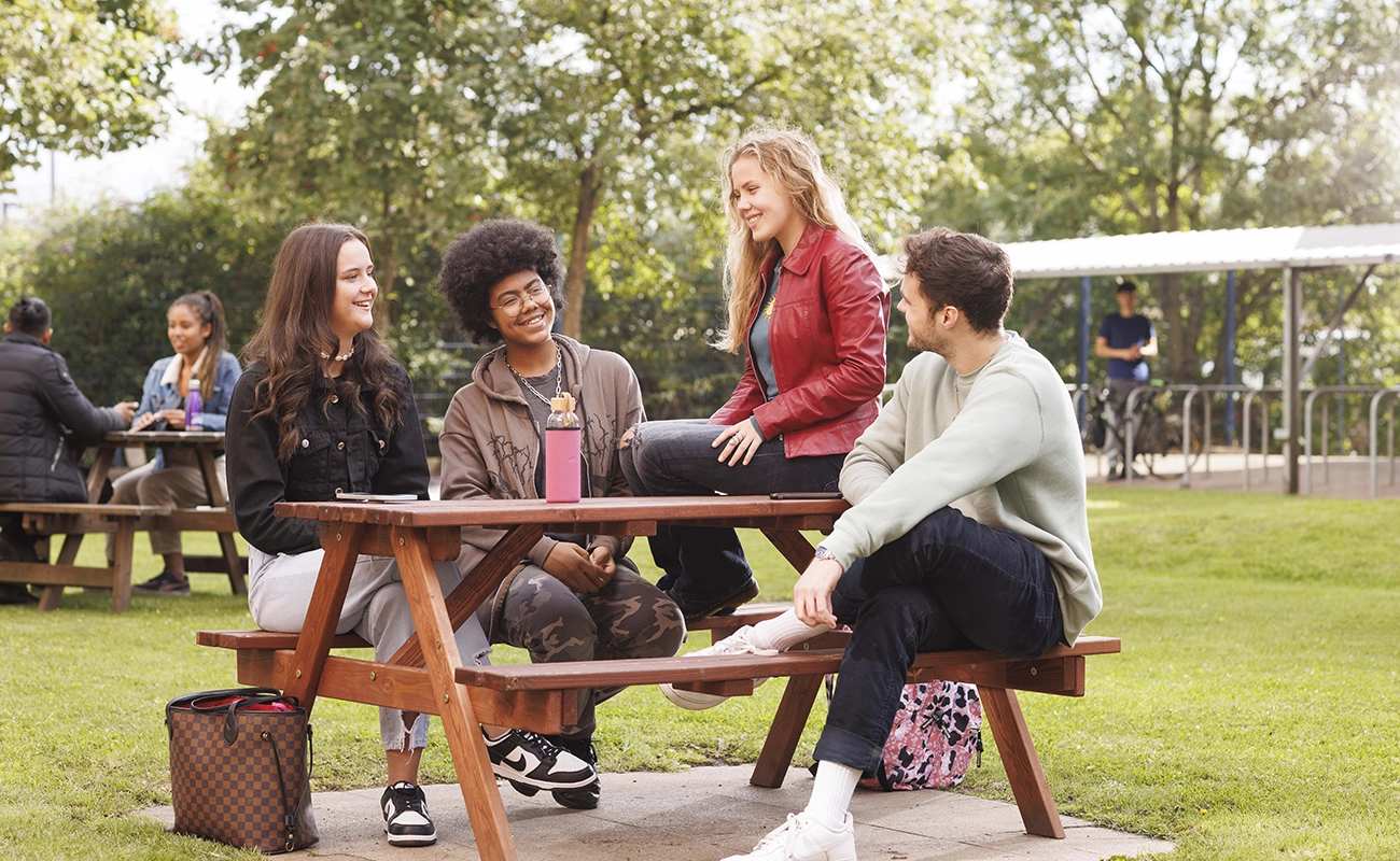 Students using the courtyard