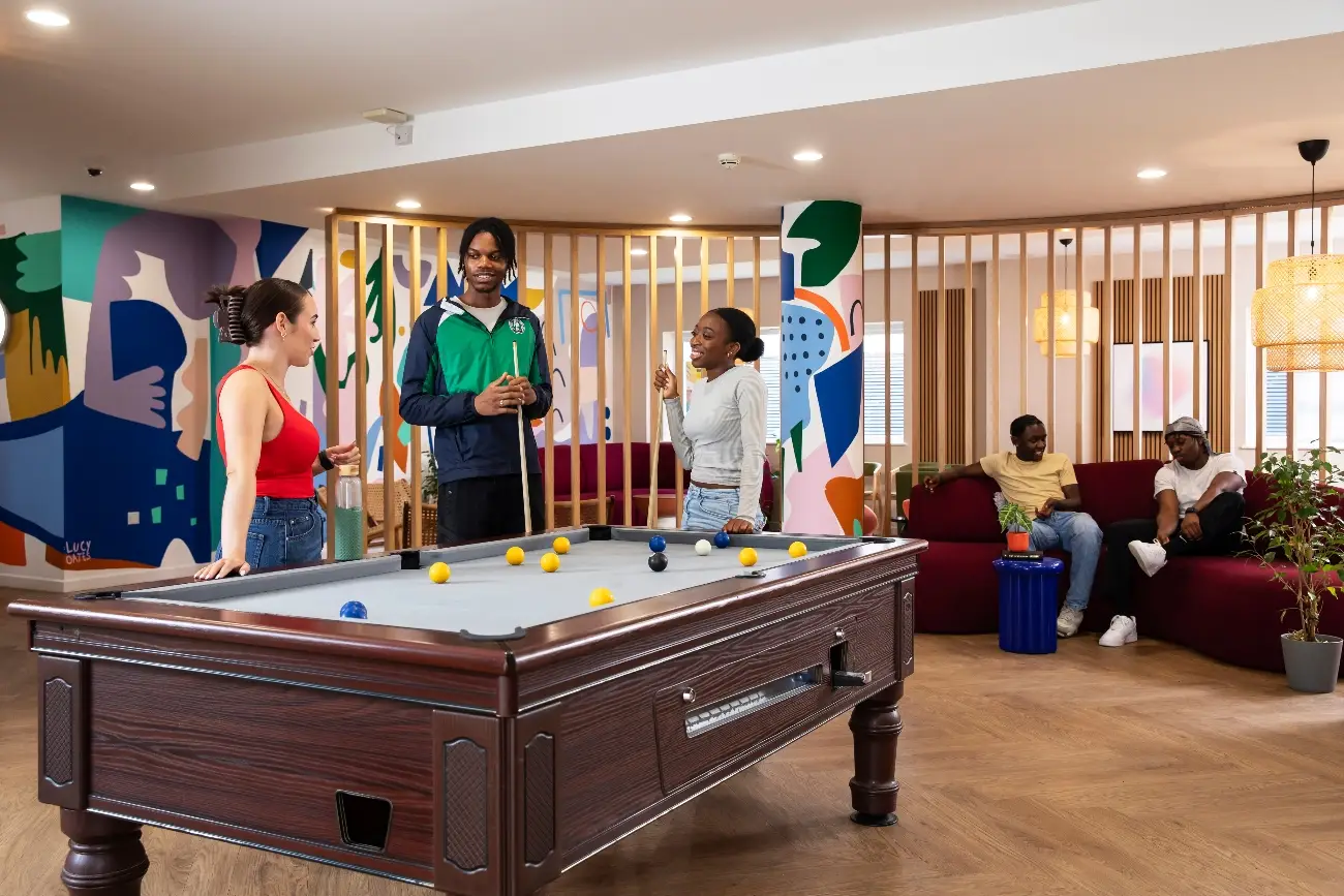 Students in the games area