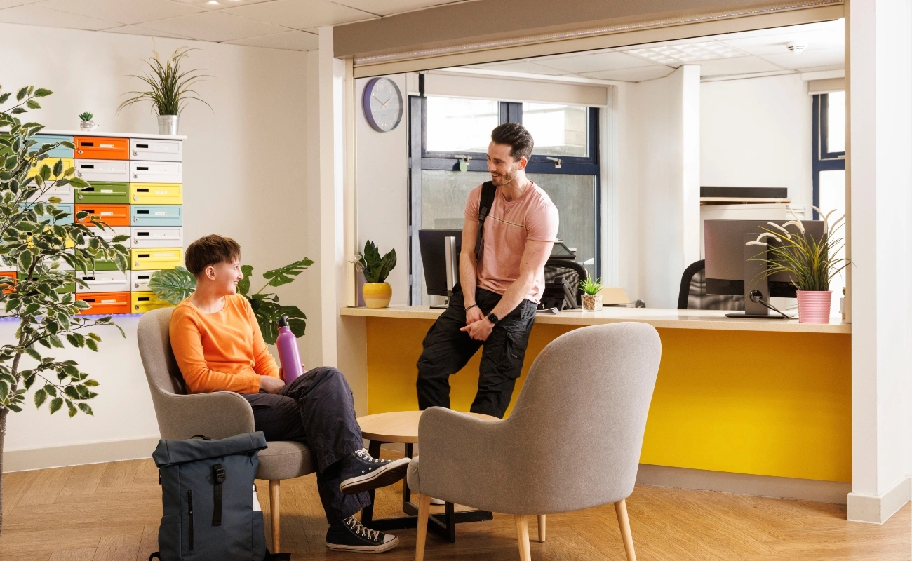 Students in the reception area