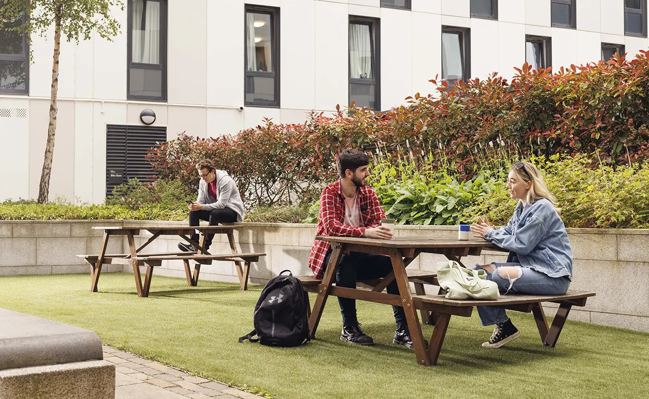 Students sat in courtyard