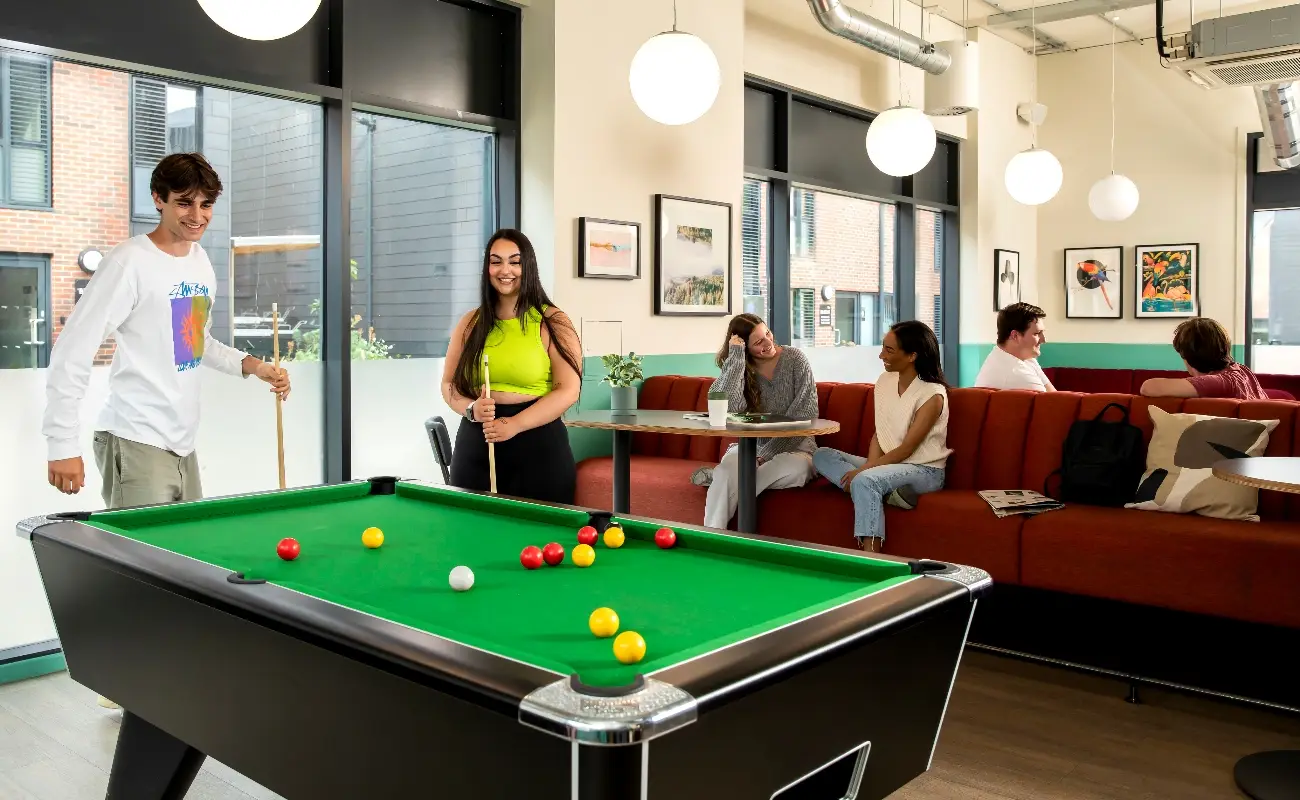 Students in the games area