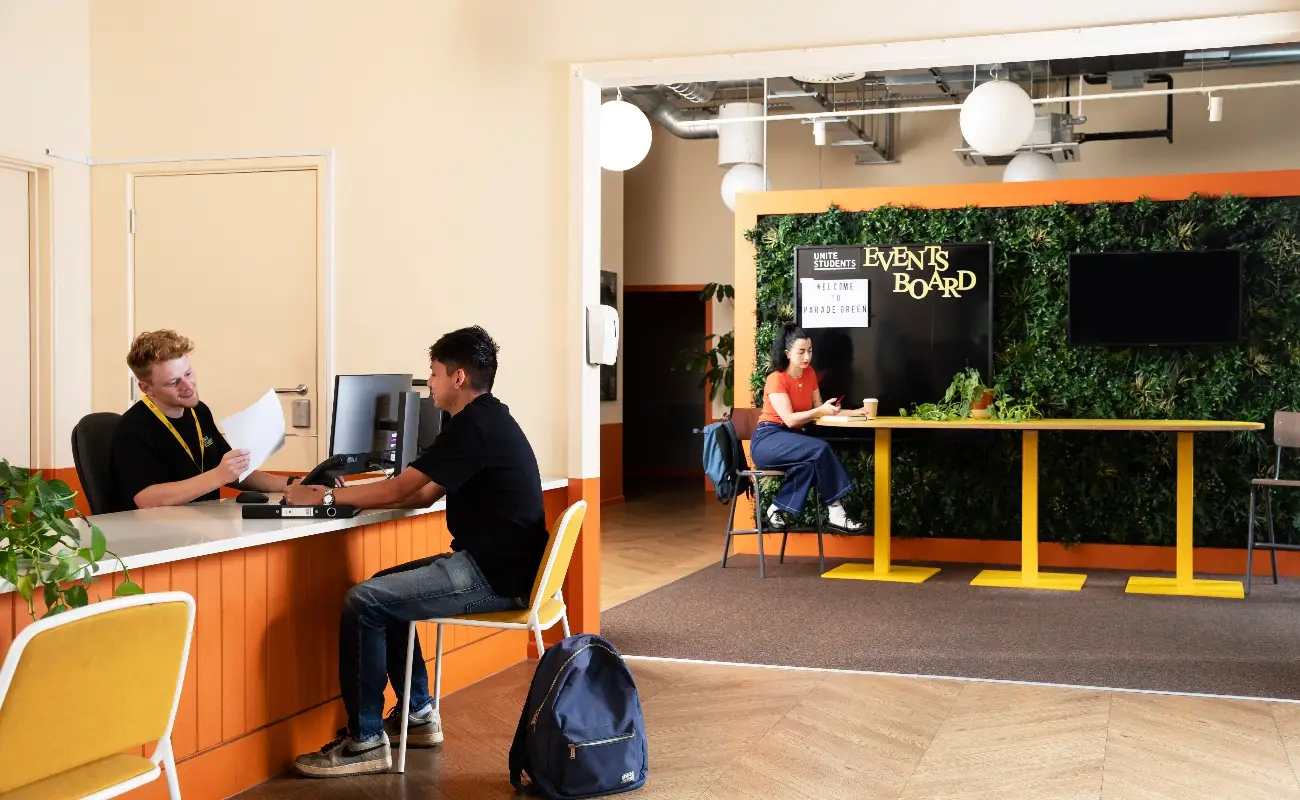 Students in the reception area