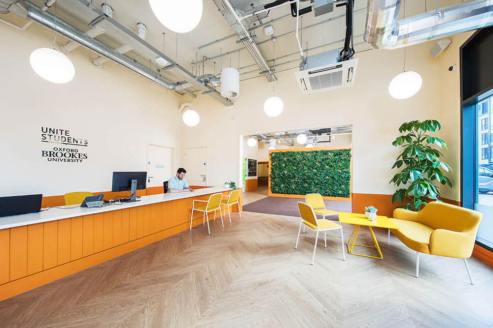 Reception desk and seating aea at Parade Green Unite Students accommodation