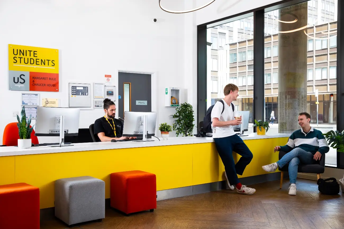 Students in the reception area