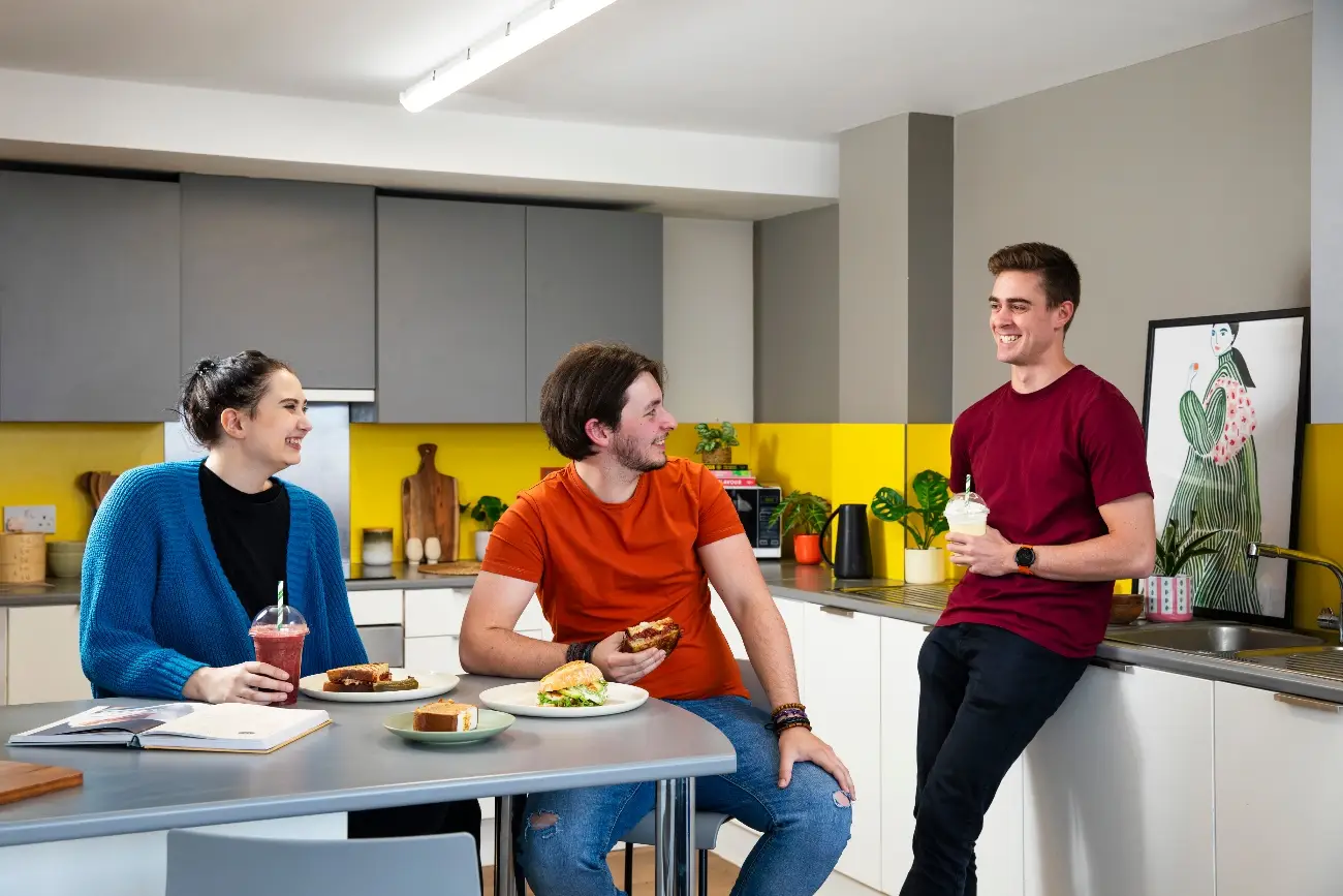 Students in a shared kitchen