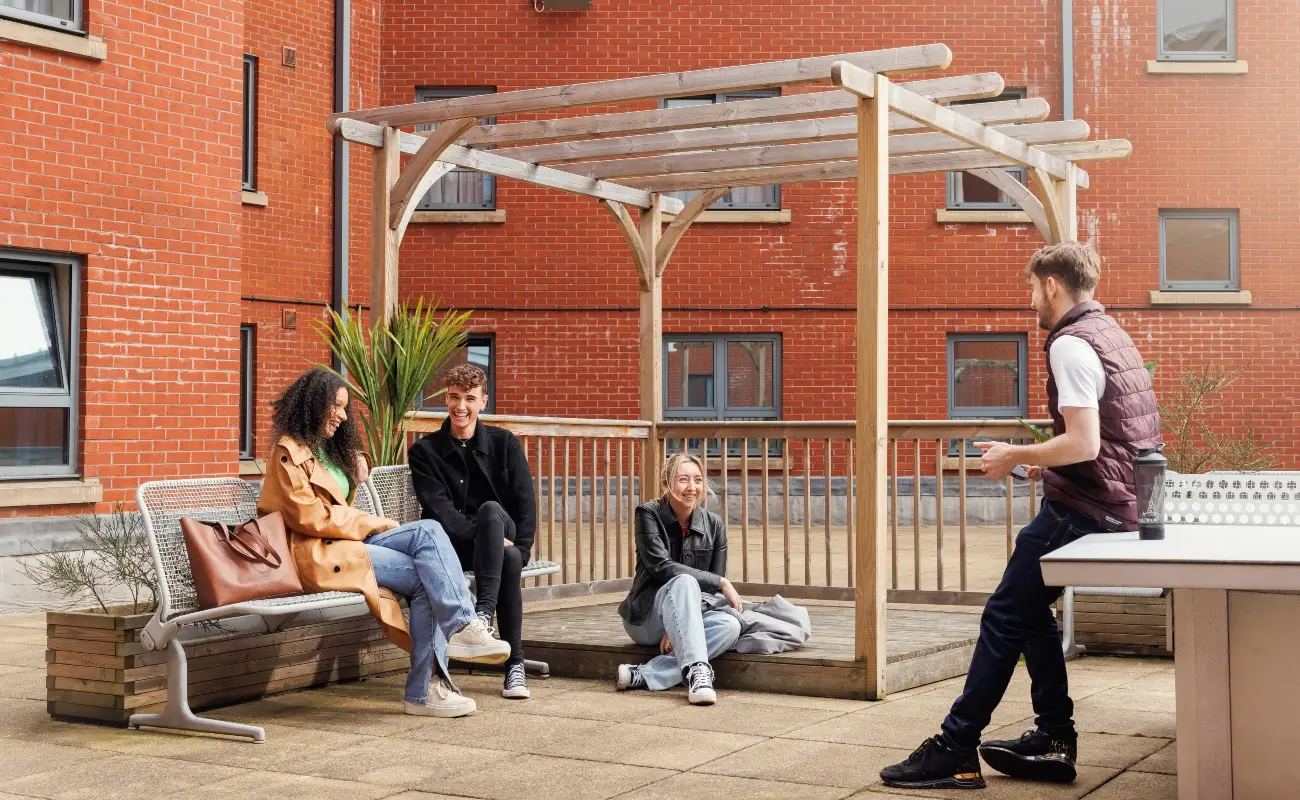 Students in courtyard space