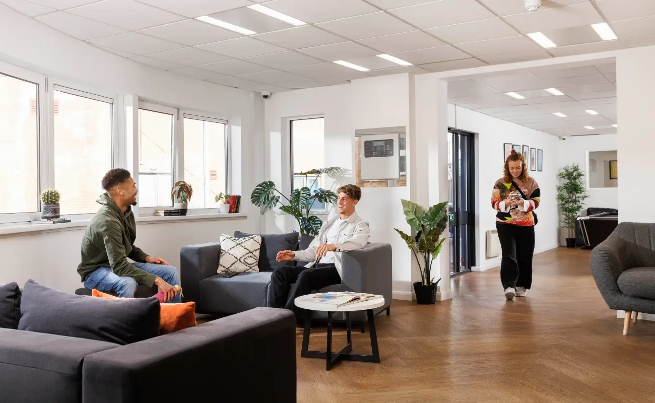 Students in the reception area